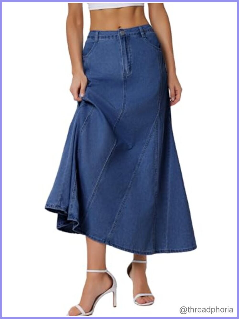 Women's Denim Maxi Skirt Fishtail Mermaid A-Line Elastic Waist